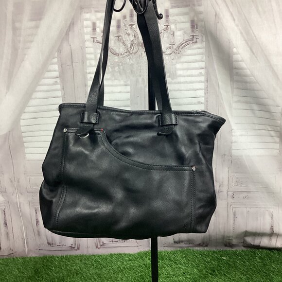 Ellen Degeneres Black Leather Tote Bag - Picture 1 of 15